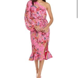 Hemant & Nandita Floral Pink One-Shoulder Dress